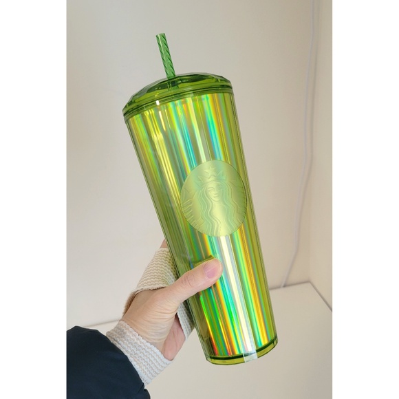 Starbucks 2023 Lime Yellow Green Kaleidoscope Iridescent Holo 24 oz Venti Cup - Picture 1 of 4
